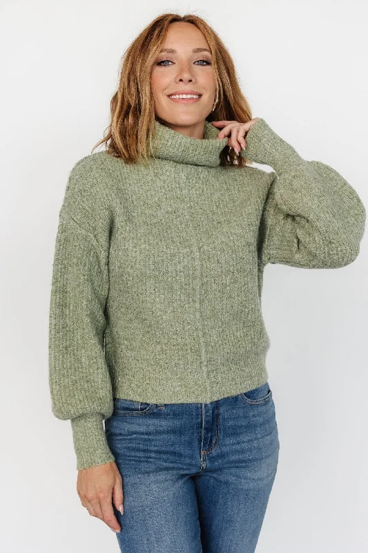 Frannie Knit Turtleneck Sweater | Olive Embroidered Appliqued Beaded