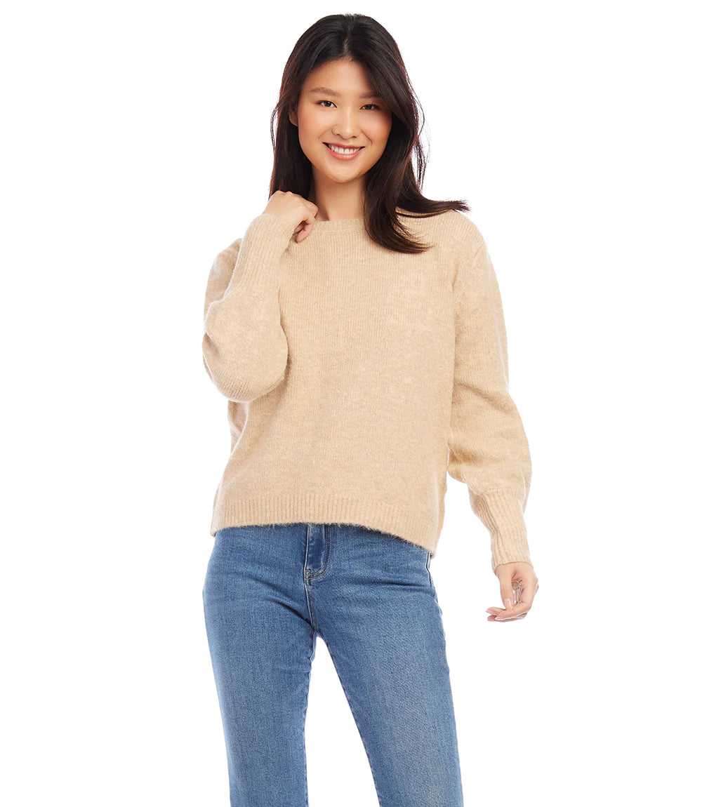 Karen Kane Blouson Sleeve Sweater Oatmeal Lightweight Heavyweight Midweight