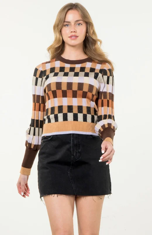 Check Sweater Print Jacquard Patchwork