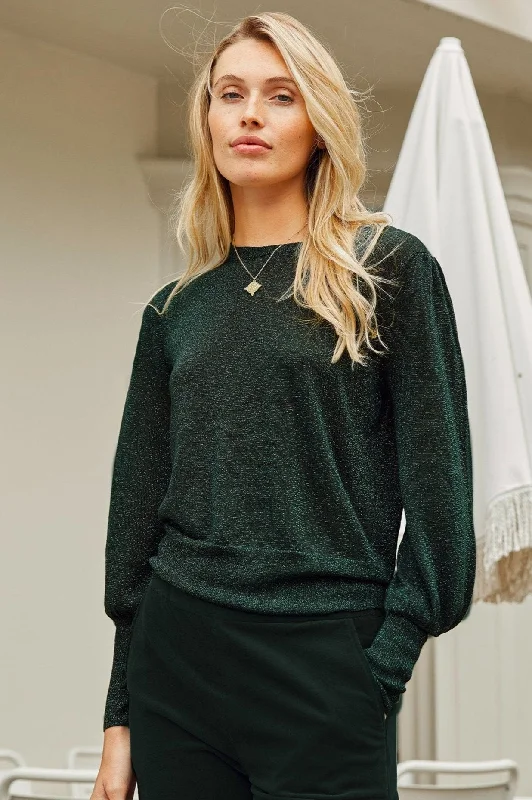 Metallic Knit Crew Neck Jumper | Emerald/Green Collared Crew Neck Turtle Neck