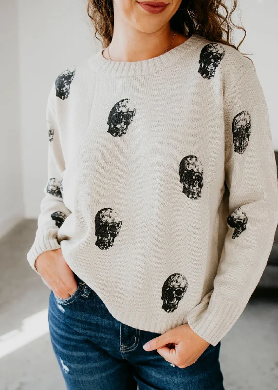 Skull Knit Sweater Welt Pockets Slit Pockets Flap Pockets