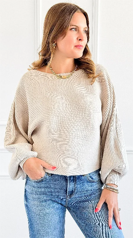 Soft Ribbed Knit Sweater - Sand Beige Tailored Straight A-Line