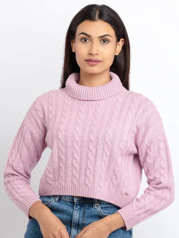 Womens Cable Knit Turtle Neck Sweater Denim Fabric Leather Fabric Suede Fabric