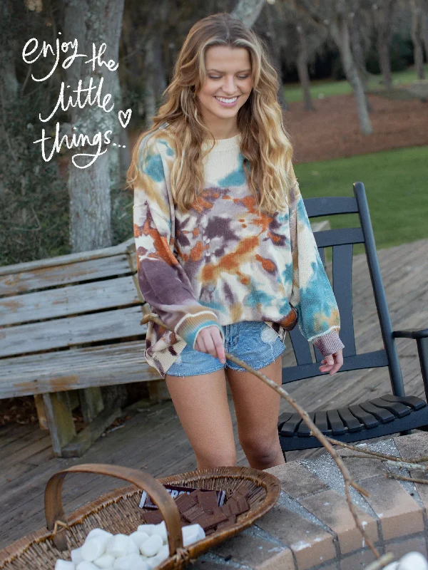 Taylor Oversized Cotton Sweater - Sunset Tie-Dye Seamless Knitted Crochet