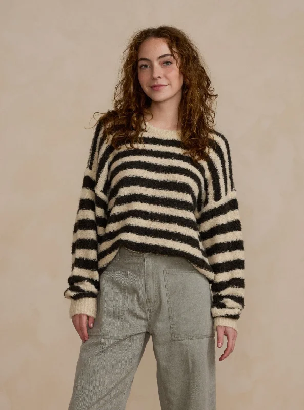 The Aspen Sweater by Rylee + Cru - Fuzzy Stripe Fleece Sweater Nylon Polyester