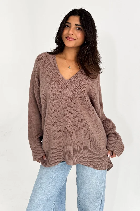 Thoughts Of You Sweater in Dark Taupe Ribbed Striped Patterned