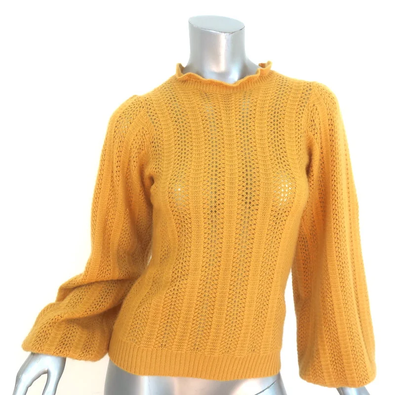 Ulla Johnson Dionne Cashmere Sweater Mustard Pointelle Knit Size Small Wool Sweater Cotton Sweater Cashmere Sweater