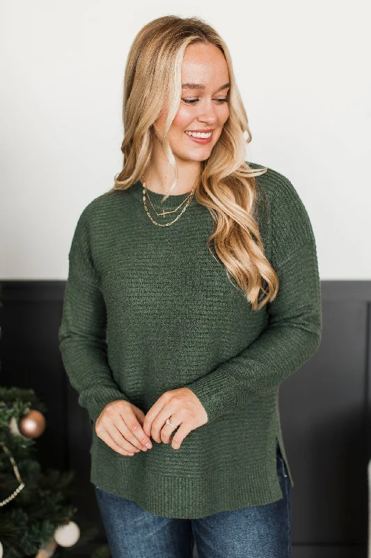 Unbelievably Sweet Ribbed Sweater- Kale Ribbed Striped Patterned