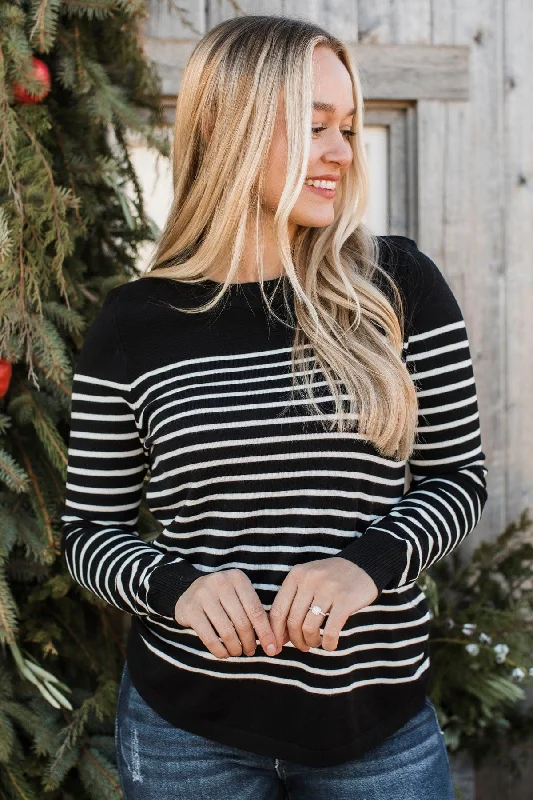 Voice My Love Striped Lightweight Sweater- Black Fitted Loose Oversized