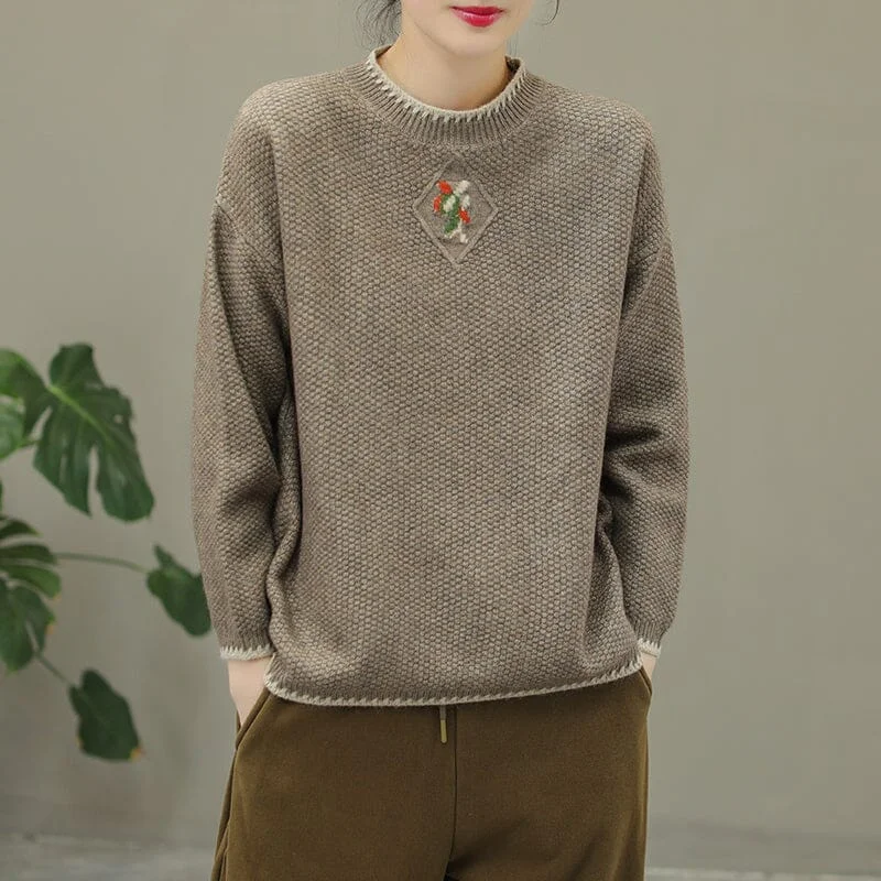 Winter Casual Embroidery Knitted Patchwork Sweater Neon Metallic Matte