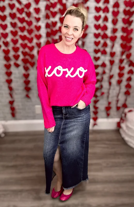 XOXO Fuchsia and White Sweater Cashmere Blend Cotton Blend Poly Blend