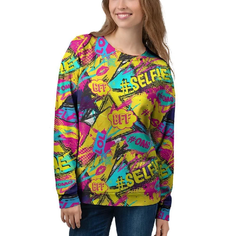 Abstract Comic Bubble Graffiti Print Women's Sweatshirt Hoodie with Tie-Dye Psychedelic Retro