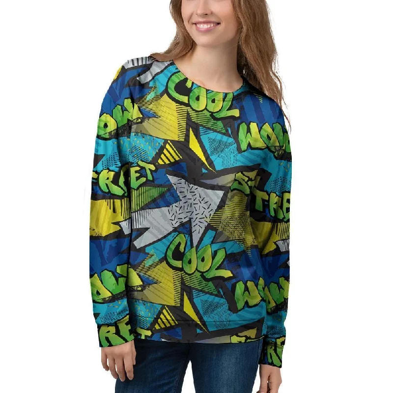 Abstract Graffiti Print Women's Sweatshirt Hoodie with Mock Neck Collared Structured