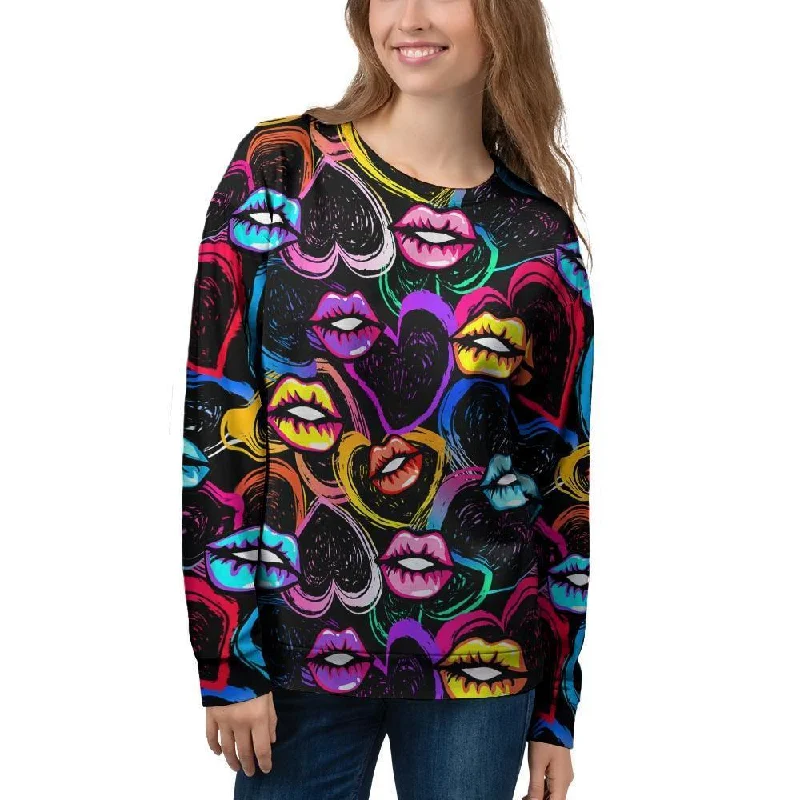 Abstract Lip Graffiti Print Women's Sweatshirt Hoodie with Pocket Utility Practical