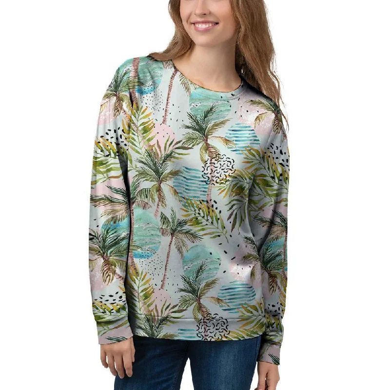 Abstract Palm Tree Hawaiian Print Women's Sweatshirt Hoodie with Magnetic Closure Innovative Modern