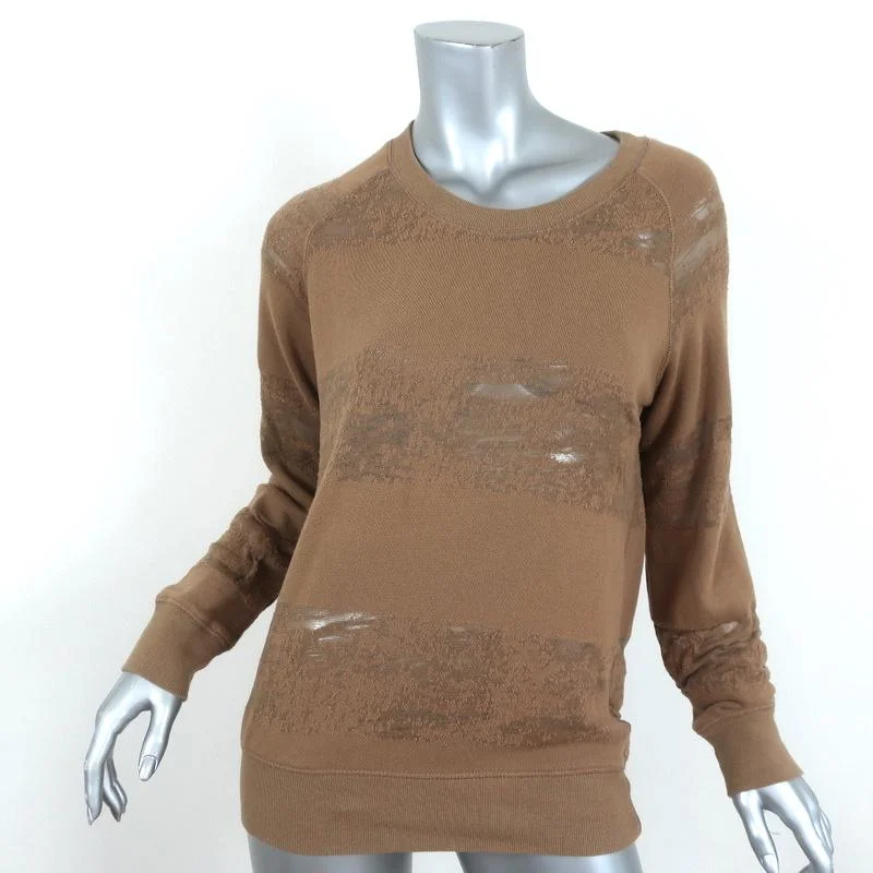 IRO JEANS Liberty Distressed Sweatshirt Brown Size Small Crewneck Pullover Hoodie with Applique Textured Unique