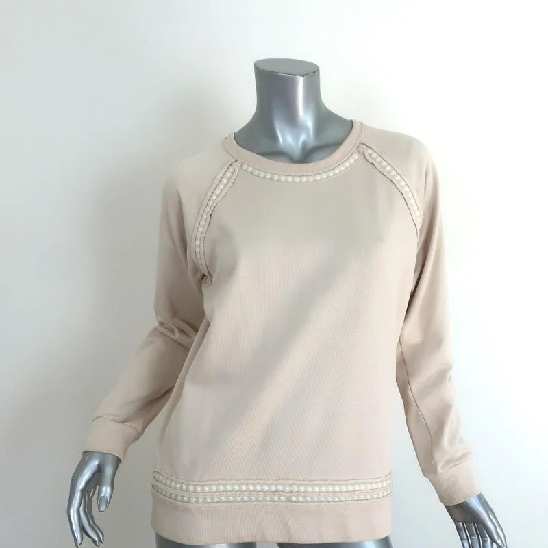 Lanvin Pearl-Trim Sweatshirt Light Beige Cotton Size Small Crewneck Pullover Hoodie Sweatshirt Pullover