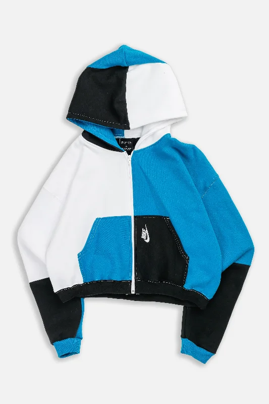 Rework Nike Crop Zip Hoodie - M Hoodie with Stripes Bold Sporty