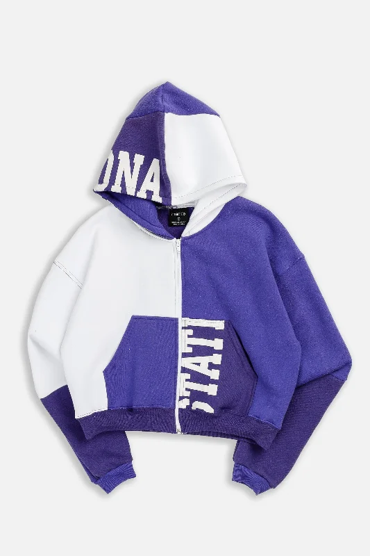 Rework Winowa State Crop Zip Hoodie - XS Hoodie with Side Slits Relaxed Casual