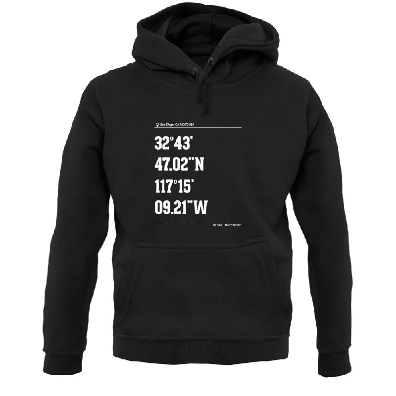 Surfing Coordinates Sunset Cliffs Unisex Hoodie Hoodie with Puffed Sleeves Voluminous Trendy