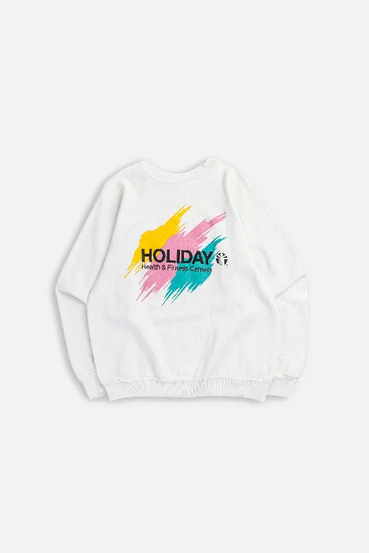 Vintage Holiday Sweatshirt - L Hoodie with Illustration Artistic Creative