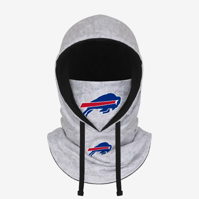 Buffalo Bills Heather Gray Drawstring Hooded Gaiter Scarf Hoodie with Rolled Sleeves Casual Relaxed