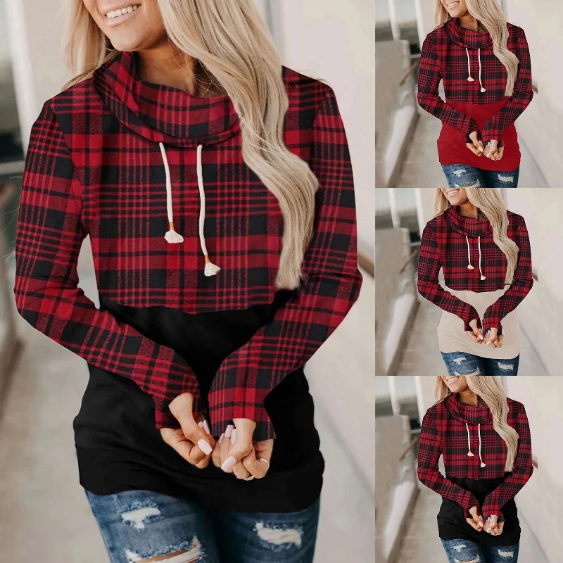 Christmas Plaid Women Hoodie Hoodie with Raglan Sleeves Sporty Comfortable