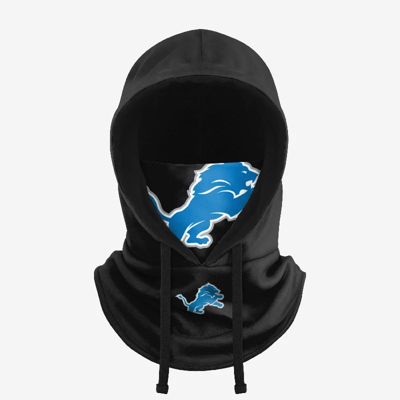 Detroit Lions Black Drawstring Hooded Gaiter Hoodie with Hem Fringe Bohemian Relaxed