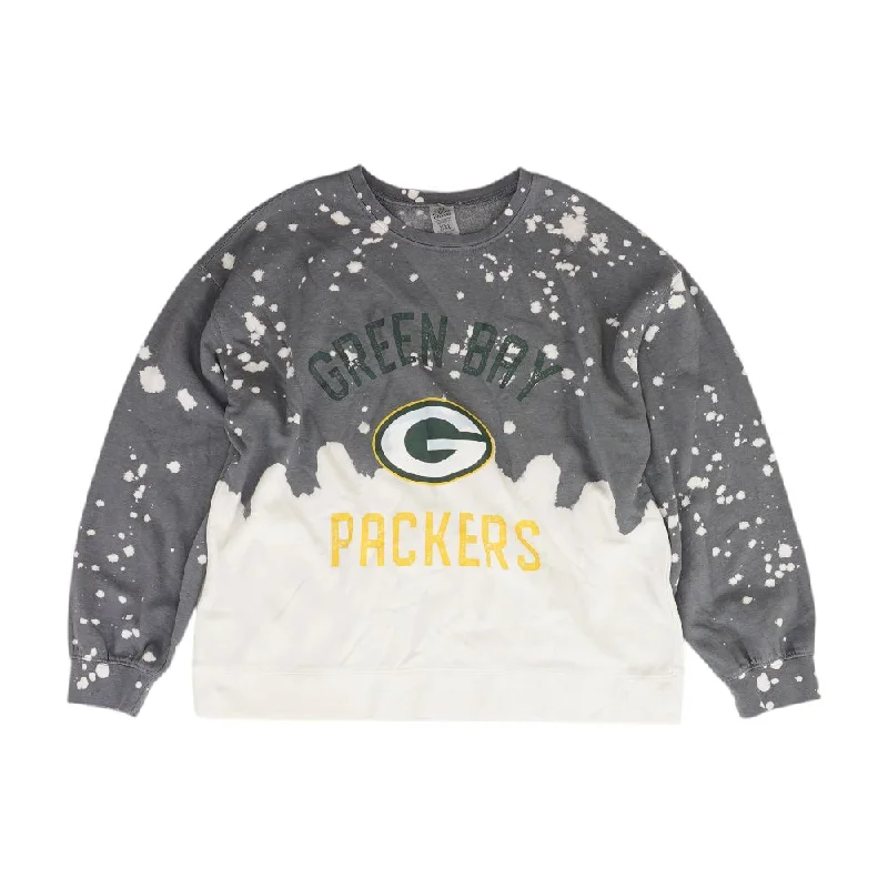 Gray Color Block Green Bay Packers Sweatshirt Hoodie with Rolled Sleeves Casual Relaxed