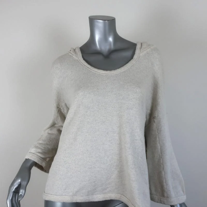 James Perse Hoodie Sweatshirt Ivory Melange Size 3 Cropped Sleeve Pullover Hoodie with Pastel Soft Subtle