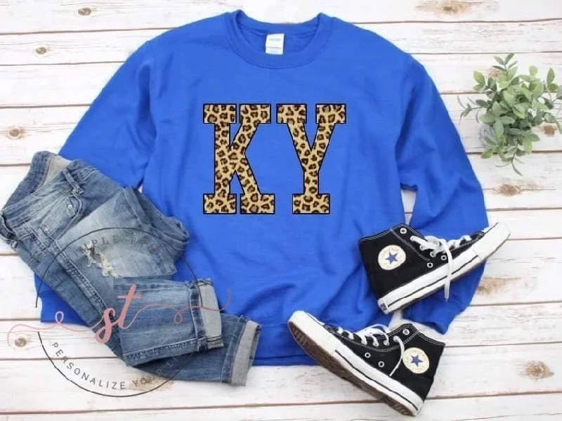 Leopard KY Printed Sweatshirt Hoodie with Crew Neck Simple Timeless