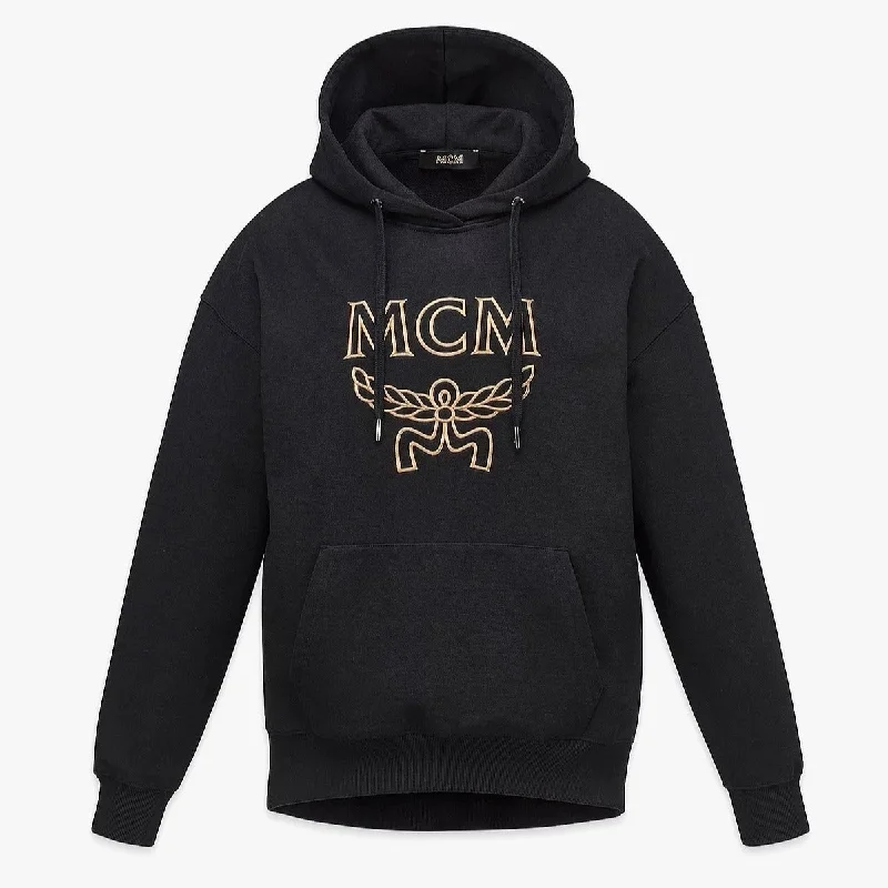 MCM Womens Classic Logo Black/Cognac Cotton Hoodie/Sweatshirt Hoodie with Hem Patch Decorative Personalized