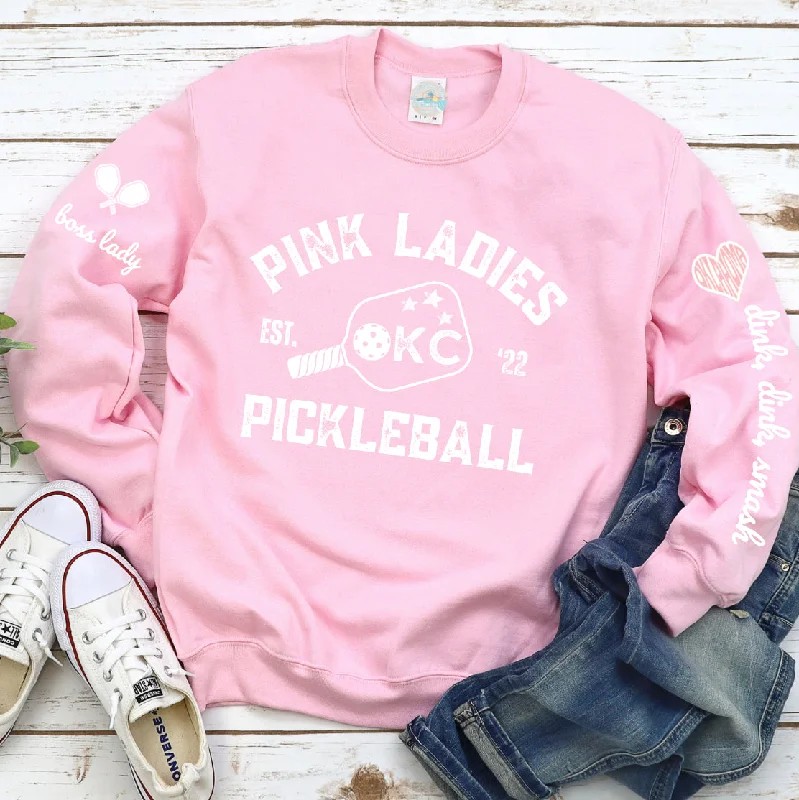 Pink Ladies OKC Pickleball Crew - Hot Pink Unisex Crewneck Sweatshirt (customize name on sleeve) Hoodie Sweatshirt Pullover