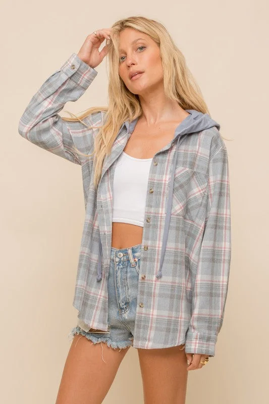 Plaid Hoodie Hoodie with Pocket Utility Practical