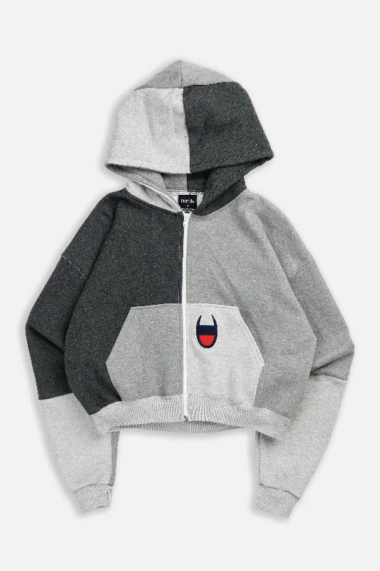 Rework Champion Crop Zip Hoodie - M Hoodie with High Neck Warm Protective