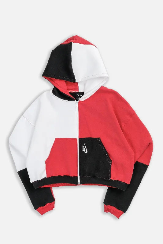 Rework Nike Crop Zip Hoodie - L Hoodie with Toggle Buttons Decorative Unique