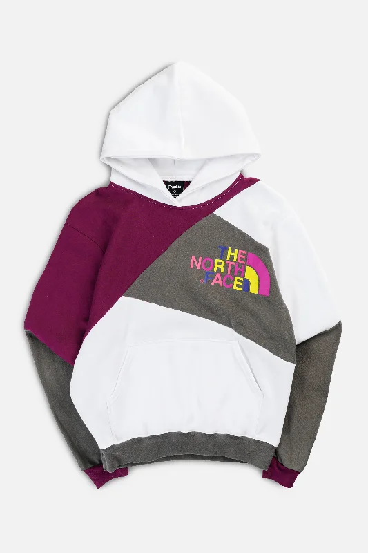 Rework North Face Patchwork Sweatshirt - S Hoodie with Frayed Bohemian Relaxed