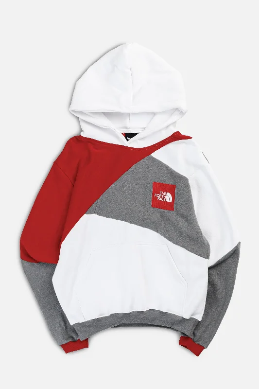 Rework North Face Patchwork Sweatshirt - S Hoodie with Turtle Neck Cozy Winter