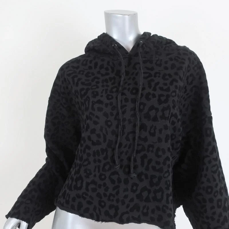 RtA Hoodie Sweatshirt Marvin Black Leopard Burnout Size Small Hoodie with Button Placket Classic Preppy