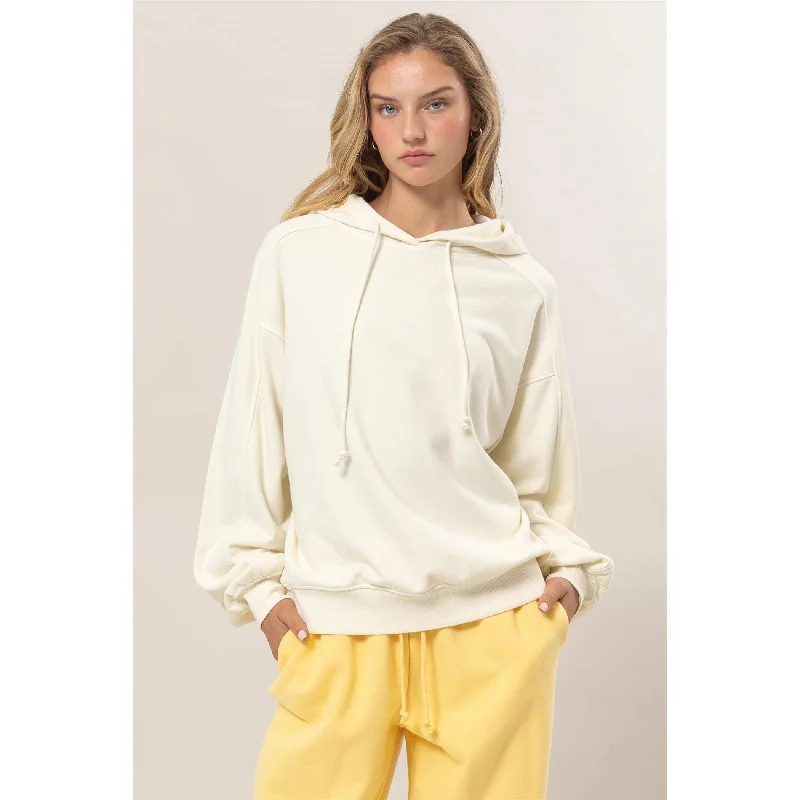 Seam-Detail Oversized Hoodie Hoodie with Button Placket Classic Preppy