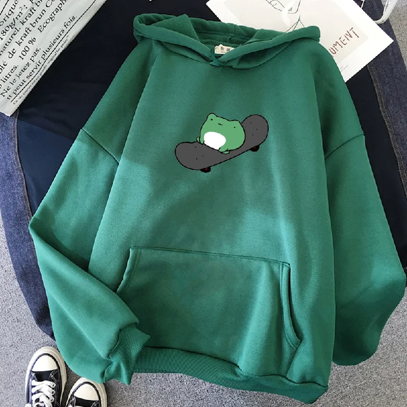 Skateboard Frog Oversized Sweatshirt Hoodie with Hem Drawcord Adjustable Customizable