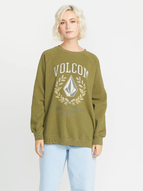 Stone Magic Boyfriend Crew Sweatshirt - Moss Hoodie with Tied Waist Feminine Flattering