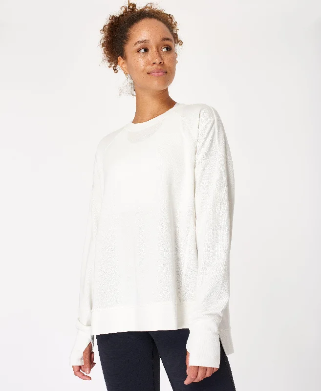 After Class Crop Sweatshirt Sb5622c Lily-White Hoodie with Batwing Sleeves Loose Dramatic