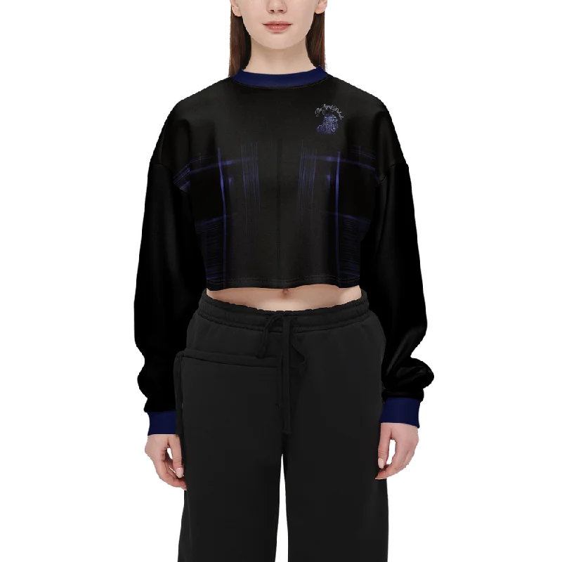 TRP Matrix 02 Designer Cropped Drop Shoulder Techno Scuba Knit Sweatshirt Hoodie with Stripes Bold Sporty