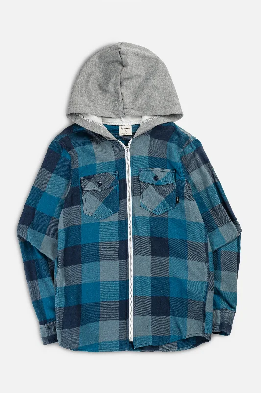 Unisex Rework Hooded Flannel - XS Hoodie with Hem Contrast Bold Stylish