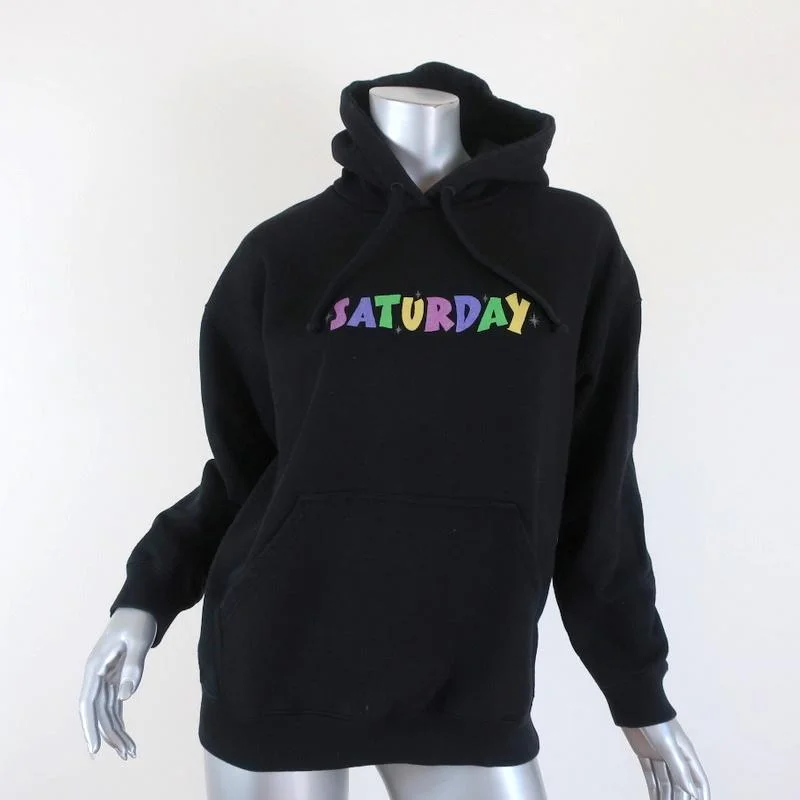 Vetements Saturday Weekday Hoodie Sweatshirt Black Size Small Hoodie with Hem Applique Textured Unique