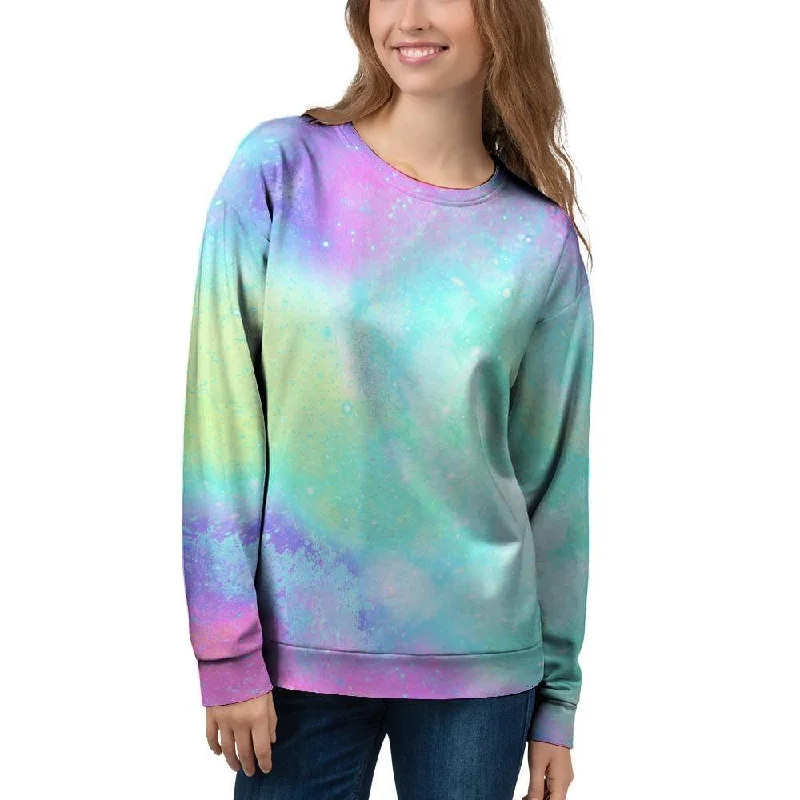 Abstract Psychedelic Holographic Women's Sweatshirt Hoodie with Magnetic Closure Innovative Modern