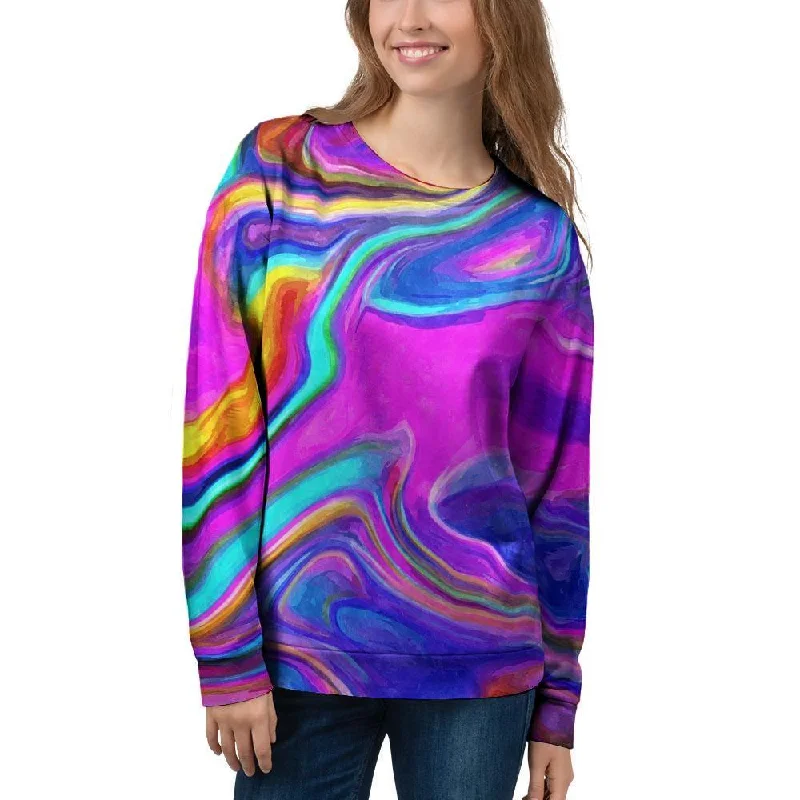 Abstract Purple Women's Sweatshirt Hoodie with Button Placket Classic Preppy