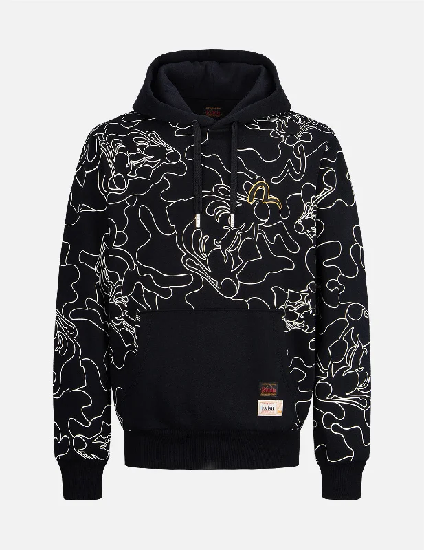 Allover Linear Camouflage Print Hooded Sweatshirt Hoodie with Toggle Buttons Decorative Unique