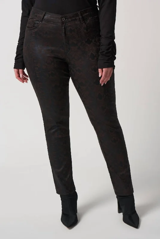 Animal Print Slim-Fit Jeans In Mocha/black Comfortable Distressed Straight-Leg Jeans